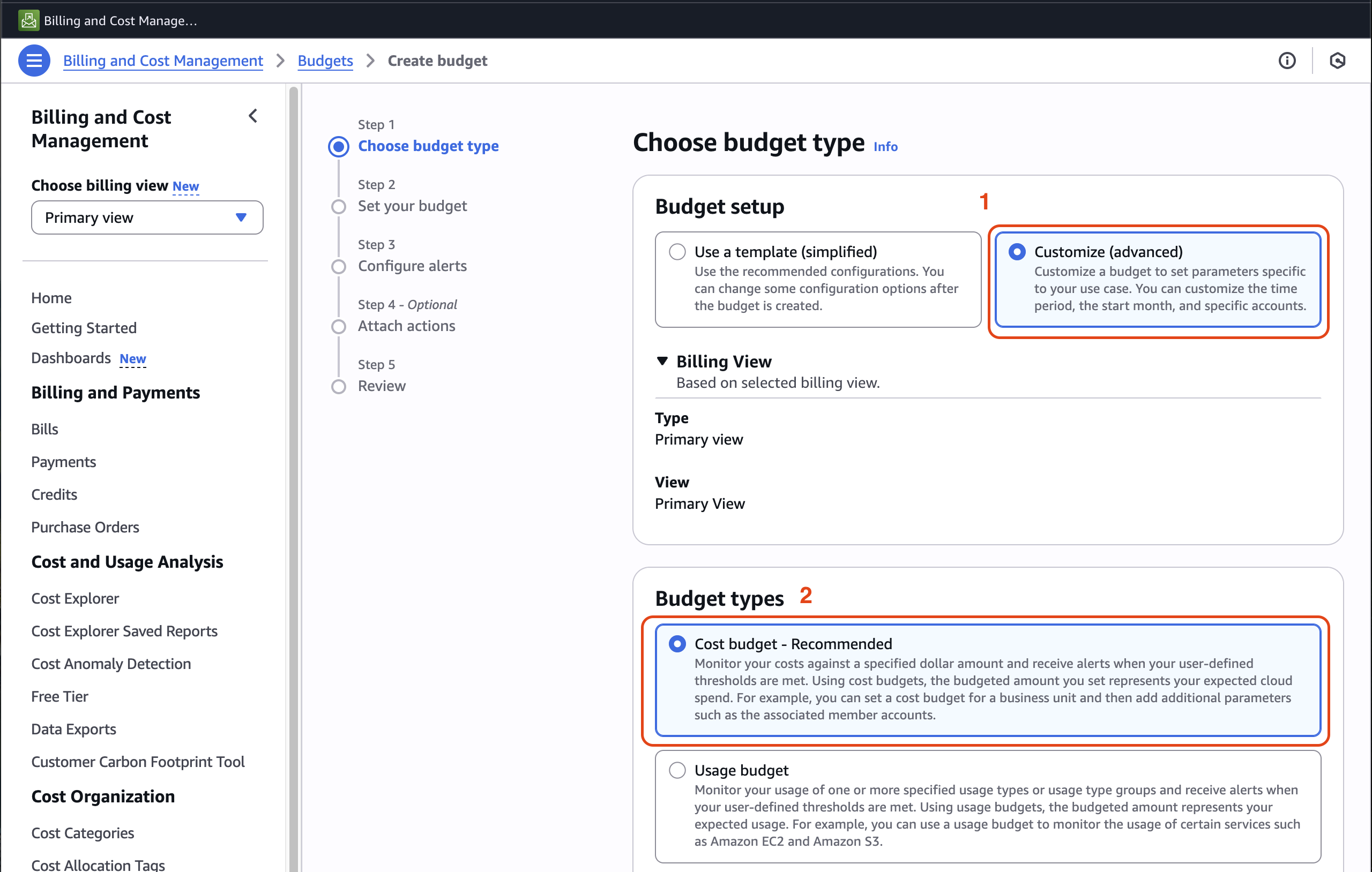Configure budget