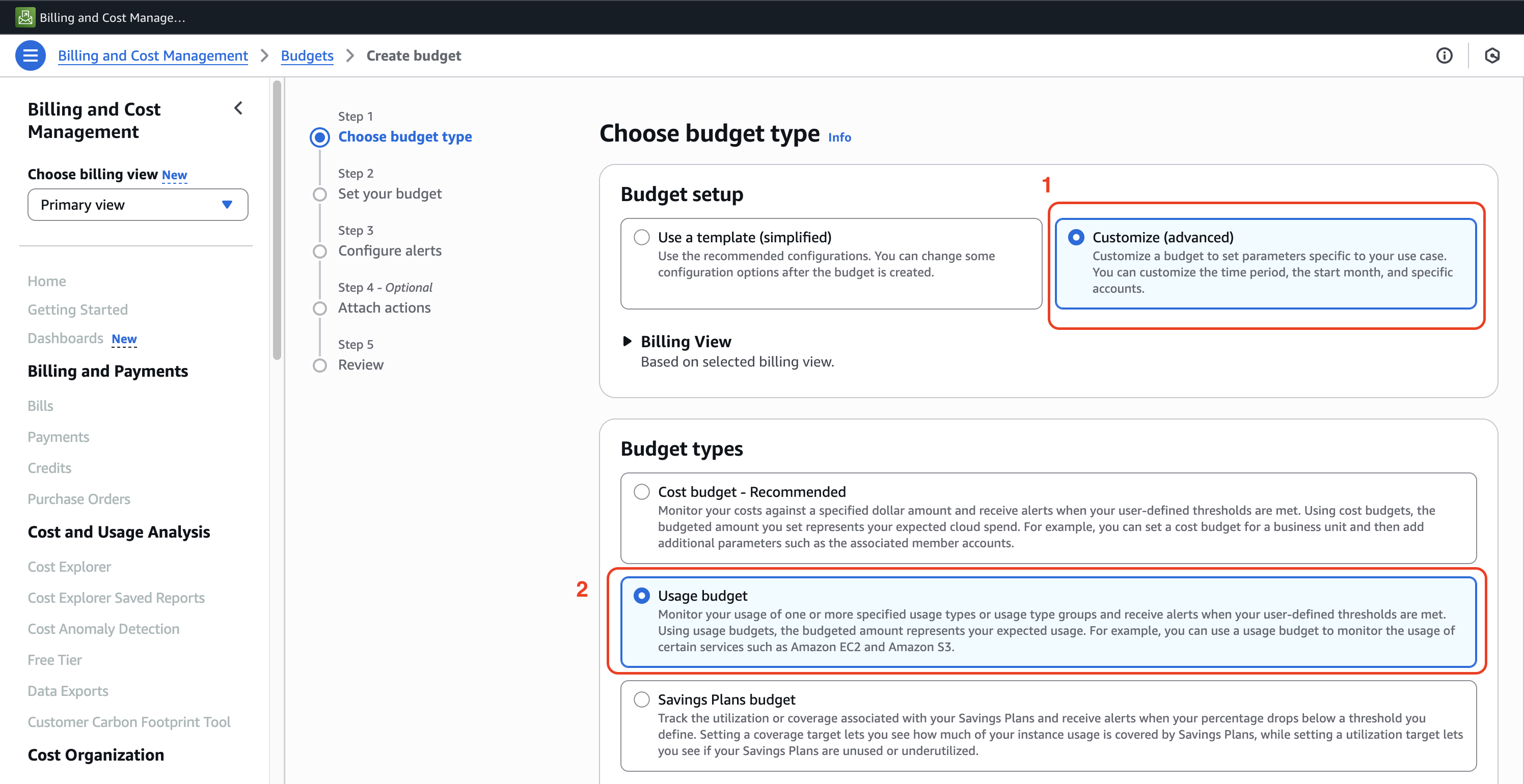Configure budget