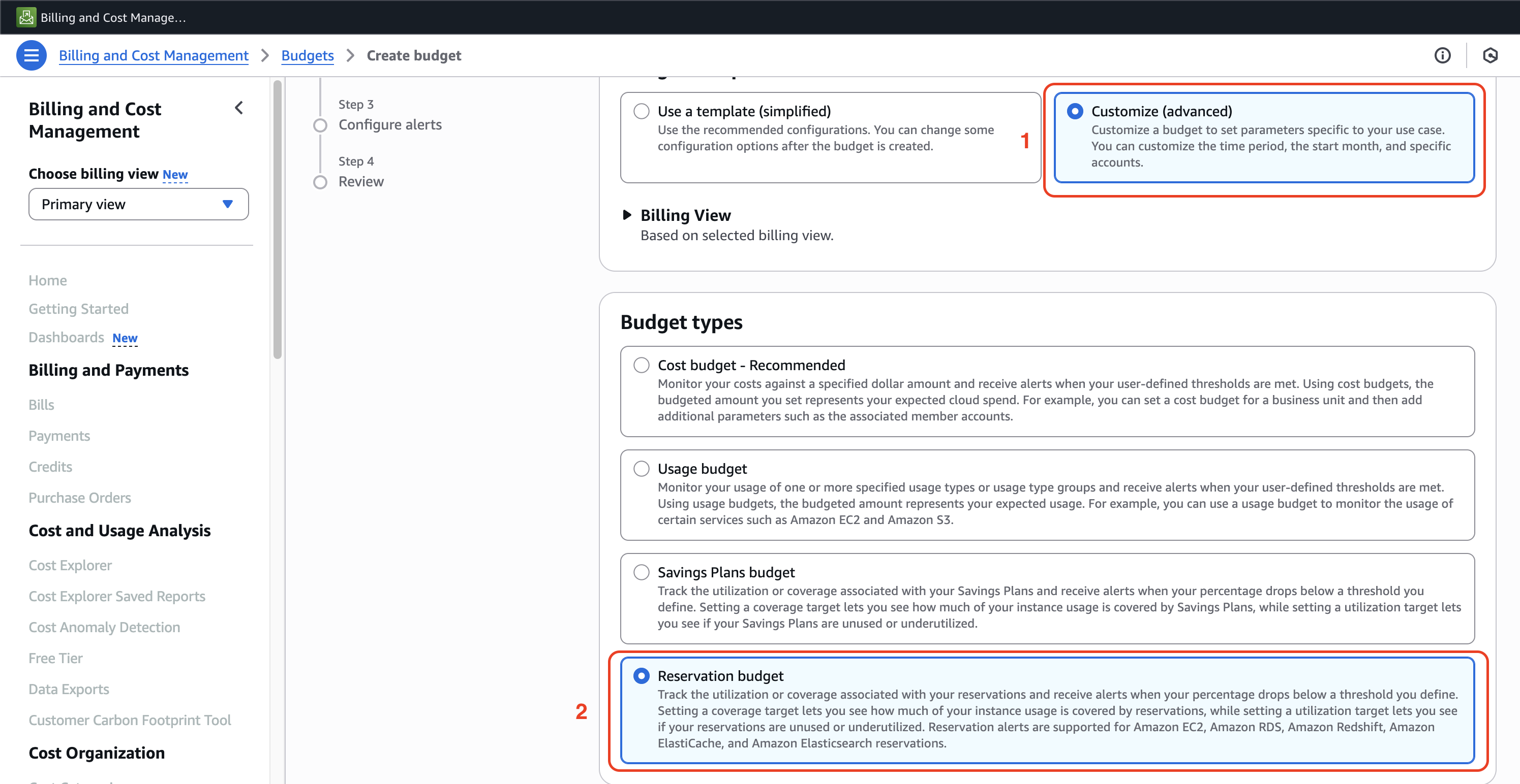 Configure budget