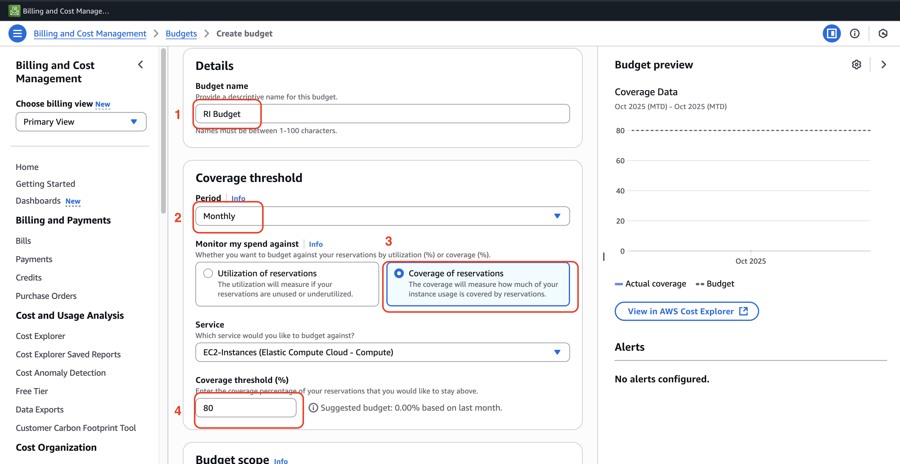 Configure budget