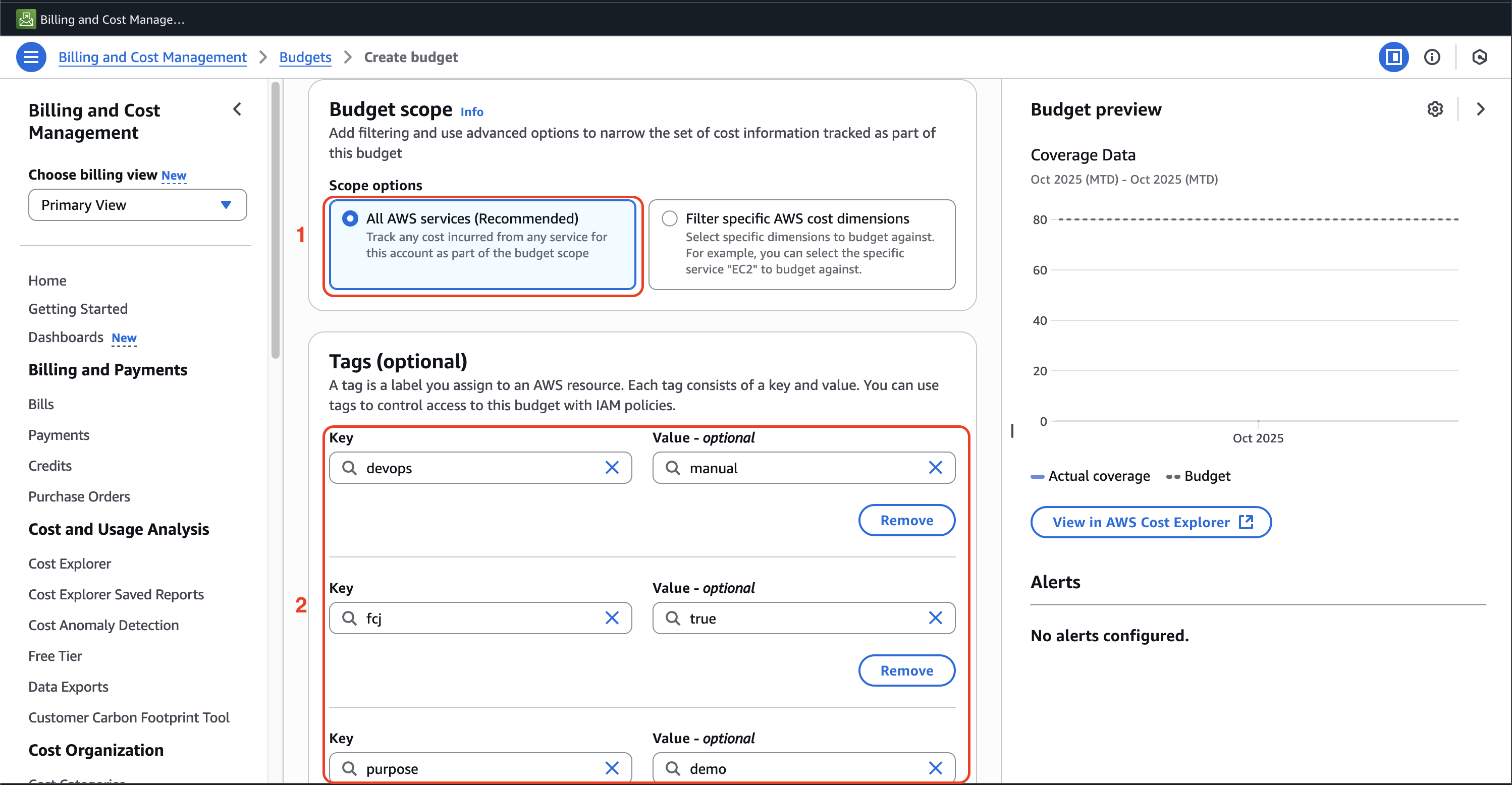 Configure budget